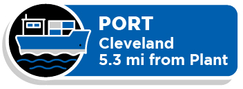 Port: Cleveland, 5.3 mi from plant